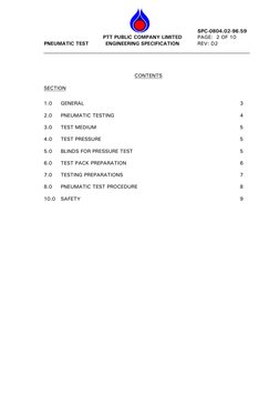 PNEUMATIC TEST 
 
 
 
 
PTT PUBLIC COMPANY LIMITED 
ENGINEERING SPECIFICATION 
 
 
 
 SPC-0804.02-96.59 
 PAGE:  2