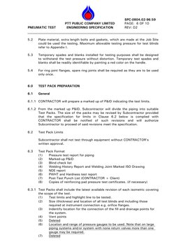PNEUMATIC TEST 
 
 
 
 
PTT PUBLIC COMPANY LIMITED 
ENGINEERING SPECIFICATION 
 
 
 
 SPC-0804.02-96.59 
 PAGE:  6