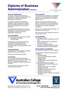 Diploma of Business 
Administration [BSB50407]  
 
 
 
 
Registered Training Organisation National ID 1441