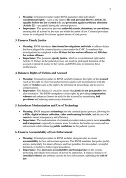 5 
 
• 
Meaning: Criminal procedure under BNSS guarantees that individuals’ 
constitutional rights—such as the right to life