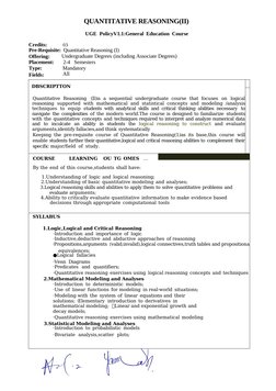 Quantitative Reasoning Course Outline | PDF | Logic | Statistics