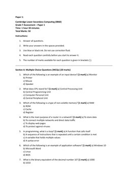 Grade 7 Computing Assessment Paper 1 | PDF | Central Processing Unit ...