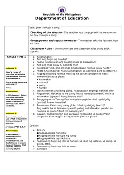 Kindergarten Matatag Lesson Plan | PDF | Curriculum | Teachers
