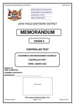 Ems Grade 8 Term 1 Controlled Test Memo JTG 2024 | PDF | Pollution | Water