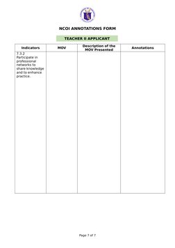 Sample Annotation Form NCOI Annotation Form for Teacher II | PDF | Teachers | Learning