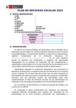 Plan de Refuerzo Escolar 2025 | PDF | Evaluación | Aprendizaje