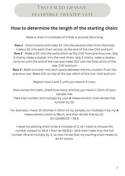 How to determine the length of the starting chain:
Make a chain in multiples of 3 that is around 15cm long
 Row 1 - Chain 2 e