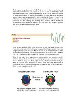 Theta waves range between 4-7 HZ. Theta is one of the more elusive and 
extraordinary realms we can explore. It is also known