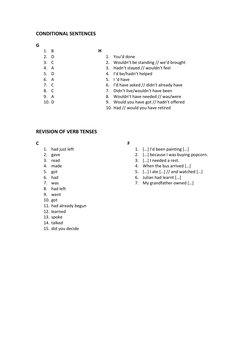 CONDITIONAL SENTENCES 
G 
1. B 
2. D 
3. C 
4. A 
5. D 
6. A 
7. C 
8. C 
9. A 
10. D 
 
 
H 
1. You’d done 
2. Wouldn’t be s