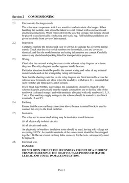 Page 4
Section 2
COMMISSIONING
2.1
Electrostatic discharges (esd)
The relay uses components which are sensitive to electrosta