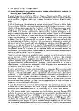 1. FUNDAMENTACIÓN DEL PROGRAMA. 
1.1 Breve bosquejo histórico del surgimiento y desarrollo del Voleibol en Cuba. (A 
la memor