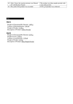 4 After 1 hour, the reaction mixture was filtered 
off with Buchner Funnel. 
The residue was shiny purple powder with 
some d