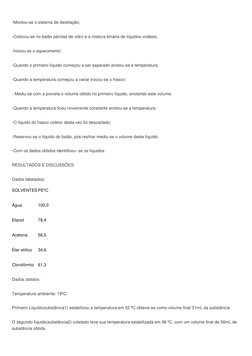 -Montou-se o sistema de destilação; 
-Colocou-se no balão pérolas de vidro e a mistura binária de líquidos voláteis; 
-Inicio