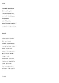 Tauami 
 
Teté Bredo - sem espinhos 
Orin-rin - Alfavaquinha 
Odun-dun - Folha-da-costa 
Irekê-omin - Dandá do brejo 
São gon