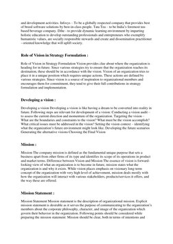 and development activities. Infosys – To be a globally respected company that provides best 
of breed software solutions by b