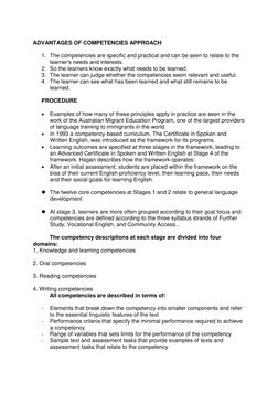 ADVANTAGES OF COMPETENCIES APPROACH 
 
1. The competencies are specific and practical and can be seen to relate to the 
lea