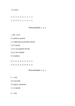 노루 corzo
가  갸  거  겨  고  교  구  규  그  기  
나  냐  너  녀  노  뇨  누  뉴  느  니
Pronunciación ㄷ y ㄹ
ㄷ [d], ㄹ[r/l]
다리 pierna, puente
도마 t