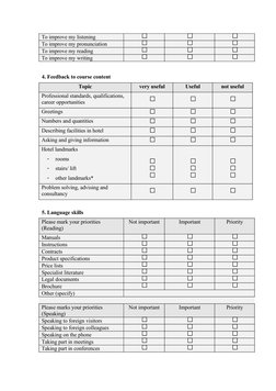 To improve my listening
To improve my pronunciation
To improve my reading
To improve my writing
4. Feedback to course content