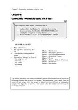 Chapter 5: Comparing two means using the t-test 
 
 
1 
C
CChhhaaapppttteeerrr   555:::            
C
CCO
OOM
MMP
PPA
AAR