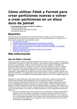 Cómo utilizar Fdisk y Format para 
crear particiones nuevas o volver 
a crear particiones en un disco 
duro de jolmat 
La inf