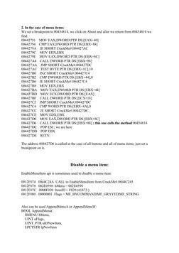 2. In the case of menu items:
We set a breakpoint to 00454814, we click on About and after we return from 00454814 we 
find:
