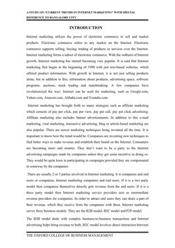 A STUDY ON “CURRENT TRENDS IN INTERNET MARKETING” WITH SPECIAL 
REFERENCE TO BANGALORE CITY
                             INTR