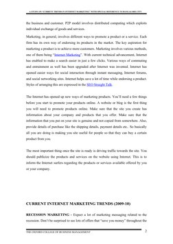 A STUDY ON “CURRENT TRENDS IN INTERNET MARKETING” WITH SPECIAL REFERENCE TO BANGALORE CITY
the business and customer. P