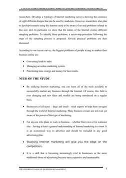 A STUDY ON “CURRENT TRENDS IN INTERNET MARKETING” WITH SPECIAL REFERENCE TO BANGALORE CITY
researchers. Develops a typo