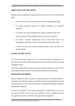 A STUDY ON “CURRENT TRENDS IN INTERNET MARKETING” WITH SPECIAL REFERENCE TO BANGALORE CITY
OBJECTIVES OF THE STUDY
Basi