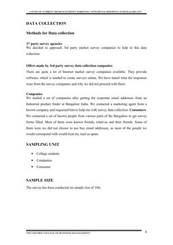 A STUDY ON “CURRENT TRENDS IN INTERNET MARKETING” WITH SPECIAL REFERENCE TO BANGALORE CITY
DATA COLLECTION
Methods for