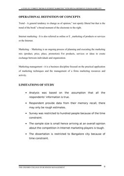 A STUDY ON “CURRENT TRENDS IN INTERNET MARKETING” WITH SPECIAL REFERENCE TO BANGALORE CITY
OPERATIONAL DEFINITION OF CO