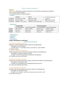 *Classes e subclasses de palavras* 
Variáveis 
Pronomes: são palavras variáveis em género e em número que se utilizam para s
