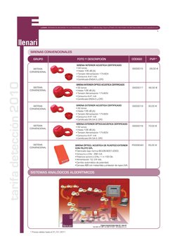 tarifa detección 2010
* Precios válidos hasta el 31/01/2011
9
LLENARI  SISTEMAS DE SEGURIDAD. Pol. Ind. Mutilva Baja c/E Edif