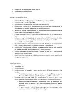  
Interesse de agir: é inerente ao direito de ação. 
 
Possibilidade jurídica do pedido. 
 
Classificações das ações penais