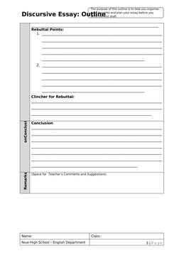 The purpose of this outline is to help you organise 
your thoughts and plan your essay before you 
write the first draft.
Dis