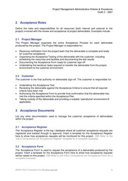 Project Management Administrative Policies & Procedures 
Draft 2 - 2007 
©2003 VALC Consultants Ltd. All rights reserved.