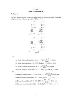 EE-203 
Diode Circuits Analysis 
 
 
 
5 
Problem 4: 
 
(a) Find I and V in the four circuits in Figure 5 using the ideal dio