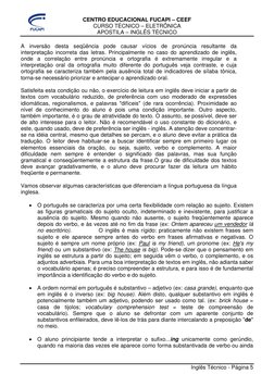 CENTRO EDUCACIONAL FUCAPI – CEEF 
CURSO TÉCNICO – ELETRÔNICA 
APOSTILA – INGLÊS TÉCNICO 
 
 
Inglês Técnico - Página 5 
 
A i