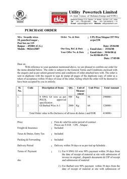Utility  Powertech Limited
(A  Joint  Venture  of  Reliance Energy and NTPC)
Reliance Energy, F-31, Sector – 6, Noida – 20130