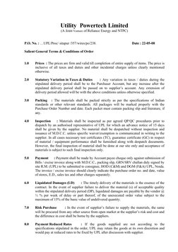 Utility  Powertech Limited
(A Joint Venture of Reliance Energy and NTPC)
P.O. No. : …UPL/Proc/ sitapur /357/wires/po/238.
Dat