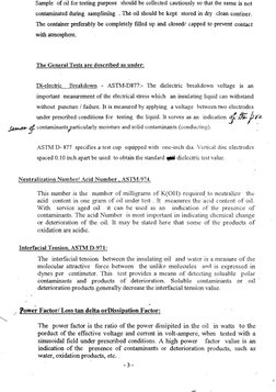 Sample of oil for testing purpose should be collected cautiously so that the same is not 
contaminated during samplinih