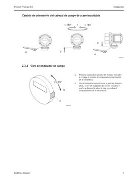 Proline Promass 83
Instalación
Endress+Hauser
9
Cambio de orientación del cabezal de campo de acero inoxidable
A0007661
2.3.2