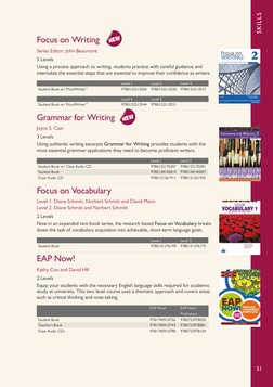 SKILLS
51
Focus on Writing 
Series Editor: John Beaumont
5 Levels 
Using a process approach to writing, students practice wit