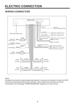 ELECTRIC CONNECTION
WIRING CONNECTION
8
Note:
the earth connection cable (parking brake B-) must be connected in order for DV