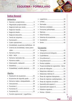 ESQUEMA - FORMULARIO
UNI
3
Aritmética
• Razones y proporciones..................... 5
• Magnitudes proporcionales............