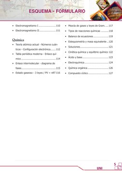 ESQUEMA - FORMULARIO
UNI
5
• Electromagnetismo I........................110
• Electromagnetismo II.......................111