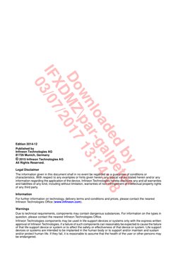 Edition 2014-12
Published by
Infineon Technologies AG
81726 Munich, Germany
© 2015 Infineon Technologies AG
All Rights Reserv