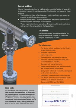 Current problems
Most of the existing devices for LNG sampling consist of a take-off assembly,  
an insulated transport line