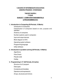 3
V. BOARD OF INTERMEDIATE EDUCATION
ANDHRA PRADESH - HYDERABAD
THEORY PAPER-I
IstYEAR
SUBJECT : COMPUTER FUNDAMENTALS
& PROG