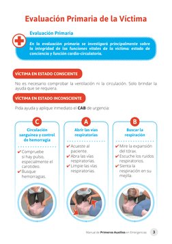 Manual de Primeros Auxilios en Emergencias
3
Evaluación Primaria de la Víctima
VÍCTIMA EN ESTADO CONSCIENTE
No es necesario c